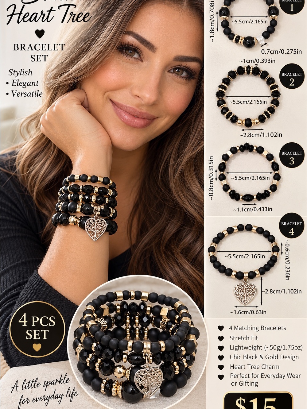 4-Piece Black & Gold Bracelet Set